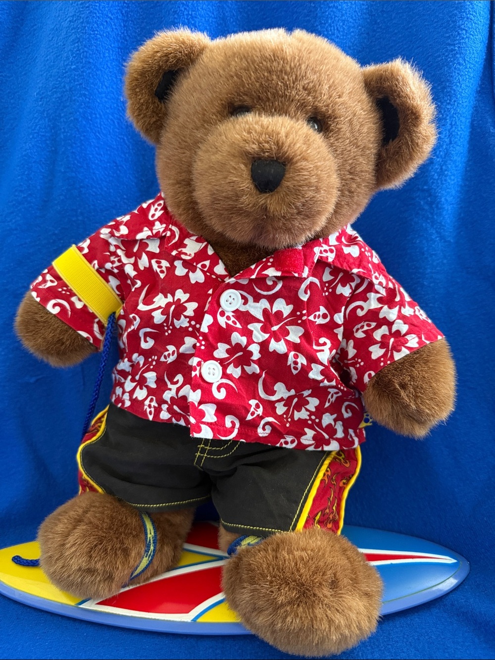Build-A-Bear Surfer Bear w/surfboard, Hawaiian Shirt and Board Swimsuit Shorts
